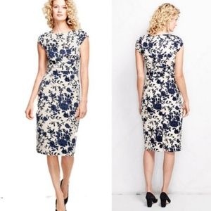 Lands' End Cream & Blue Floral Velvet Pencil Dress